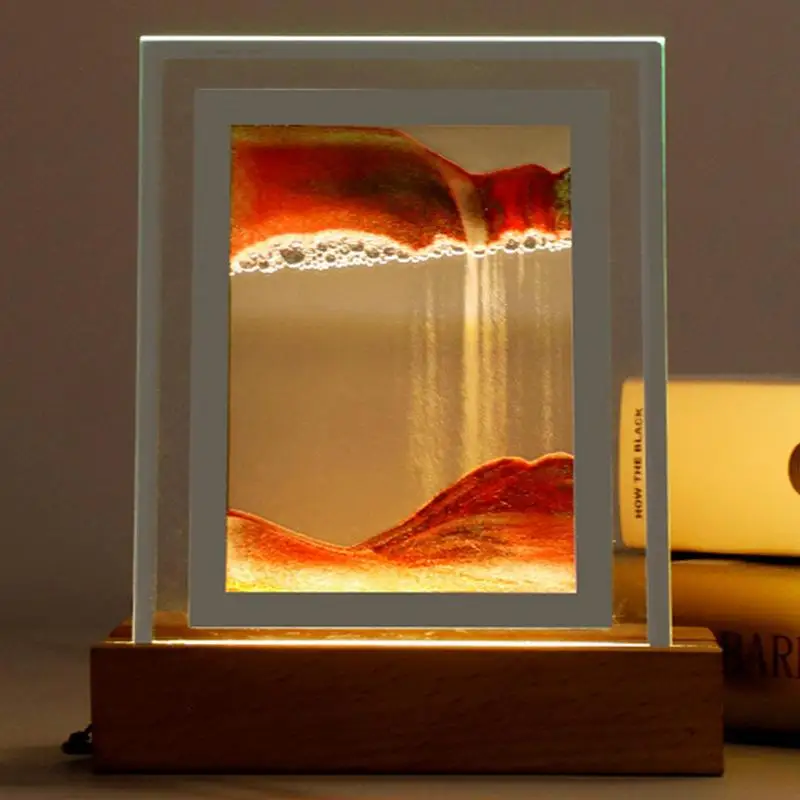 LED Flowing Sand Painting Night Light 3D Hourglass Table Lamp Bedside Lamp Desktop Room Decorative Light A Holiday Gift Light