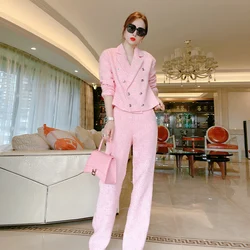 Women's Tweed Short Jacket + Wide Leg Pants Two-piece Suit New Spring and Autumn Suit