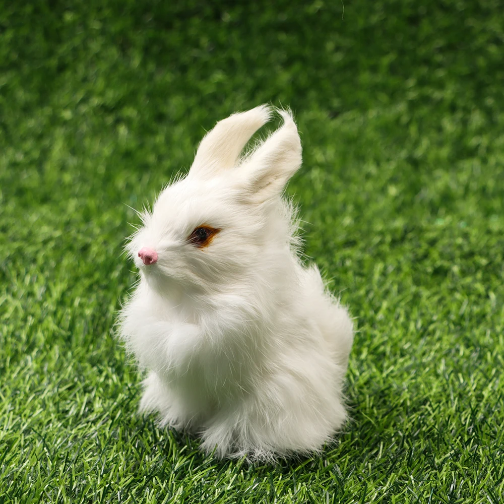 15CM Mini Realistic Cute White Plush Rabbits Fur Lifelike Animal Bunny Simulation Rabbit Toy Model Children's Birthday Gift