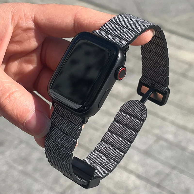 

Fabric Silicone Band For Apple Watch Ultra 2 49mm 45mm 41mm Magnetic Buckle Strap For iWatch SE Series 9 8 7 6 40/44mm Bracelet