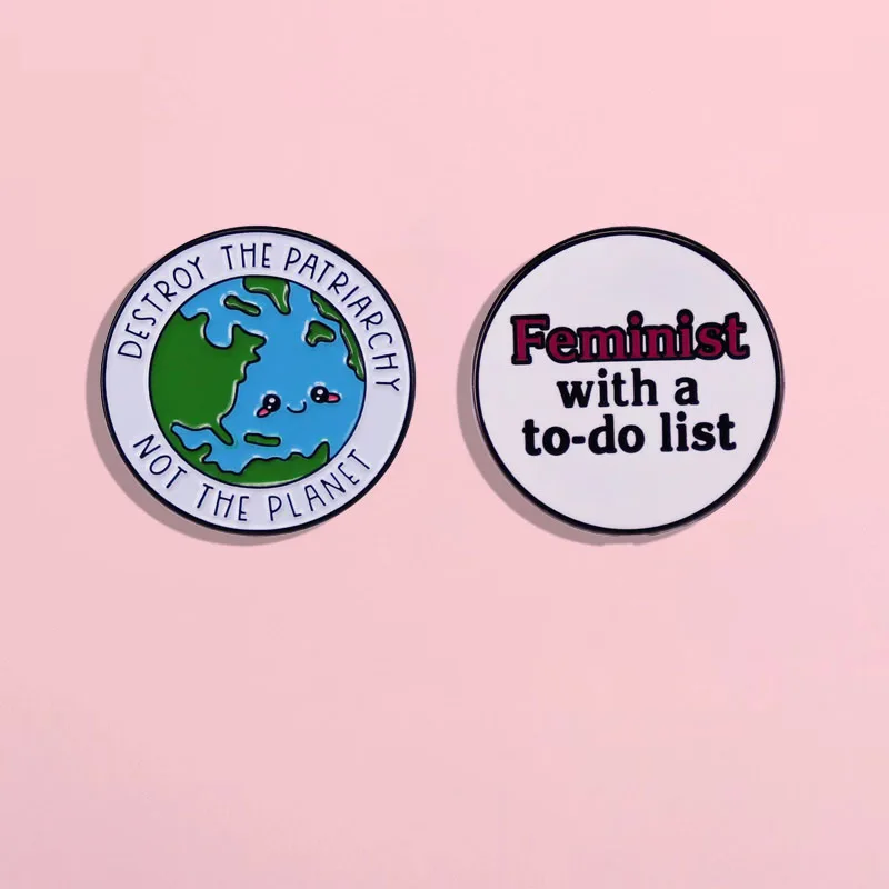 Stylish Feminist Enamel Pin Destroy the Patriarchy Not the Planet English Badge Backpack Pin Brooch Clothes Bag Accessories