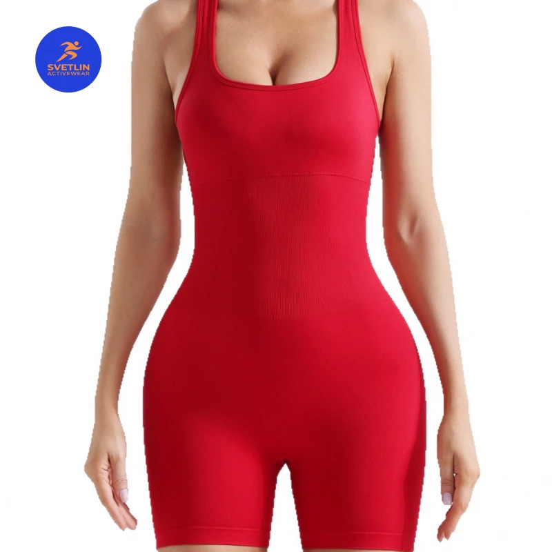 SVETLIN EU US Size Luxury Quality Playsuit Women Spring Summer Fitness Gym Seamless Yoga Jumpsuit with Cross Back