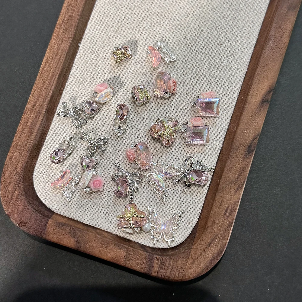 20 Stücke 3D Rosa Kristall Schmetterling Herz Nagel Strass Luxus Quadrat Gans Ei Edelstein Wasser Diamant Nagel Schmuck Zubehör