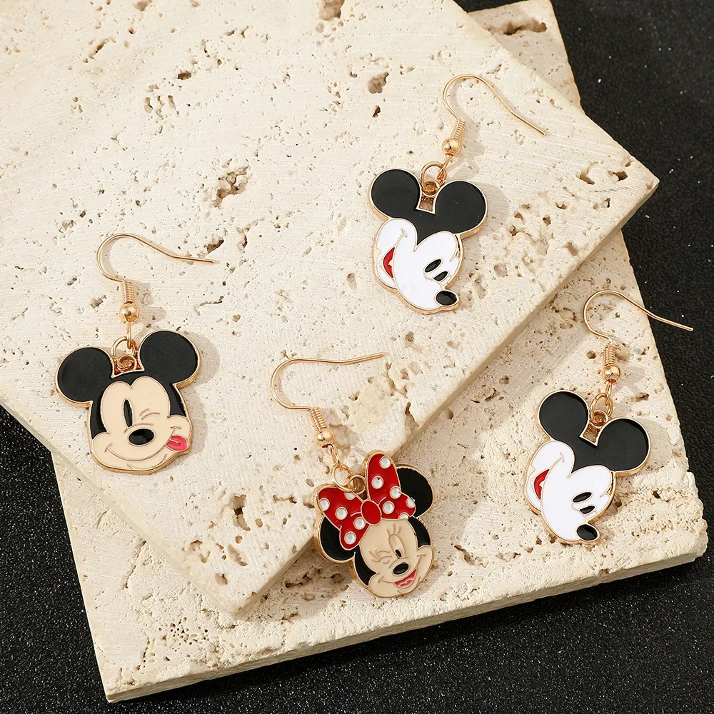 Disney Mickey Mouse Dangle Earrings Cartoon Cute Minnie Mouse Earrings Fashionable Drip Oil Alloy Earrings Cartoon Accessories