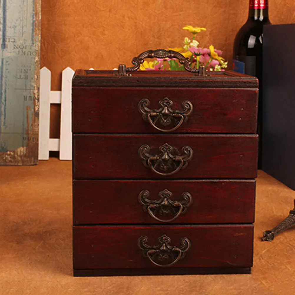 

Деревянная шкатулка для украшений в китайском стиле с четырьмя ящиками, изящный винтажный деревянный органайзер для дома, 1 шт.