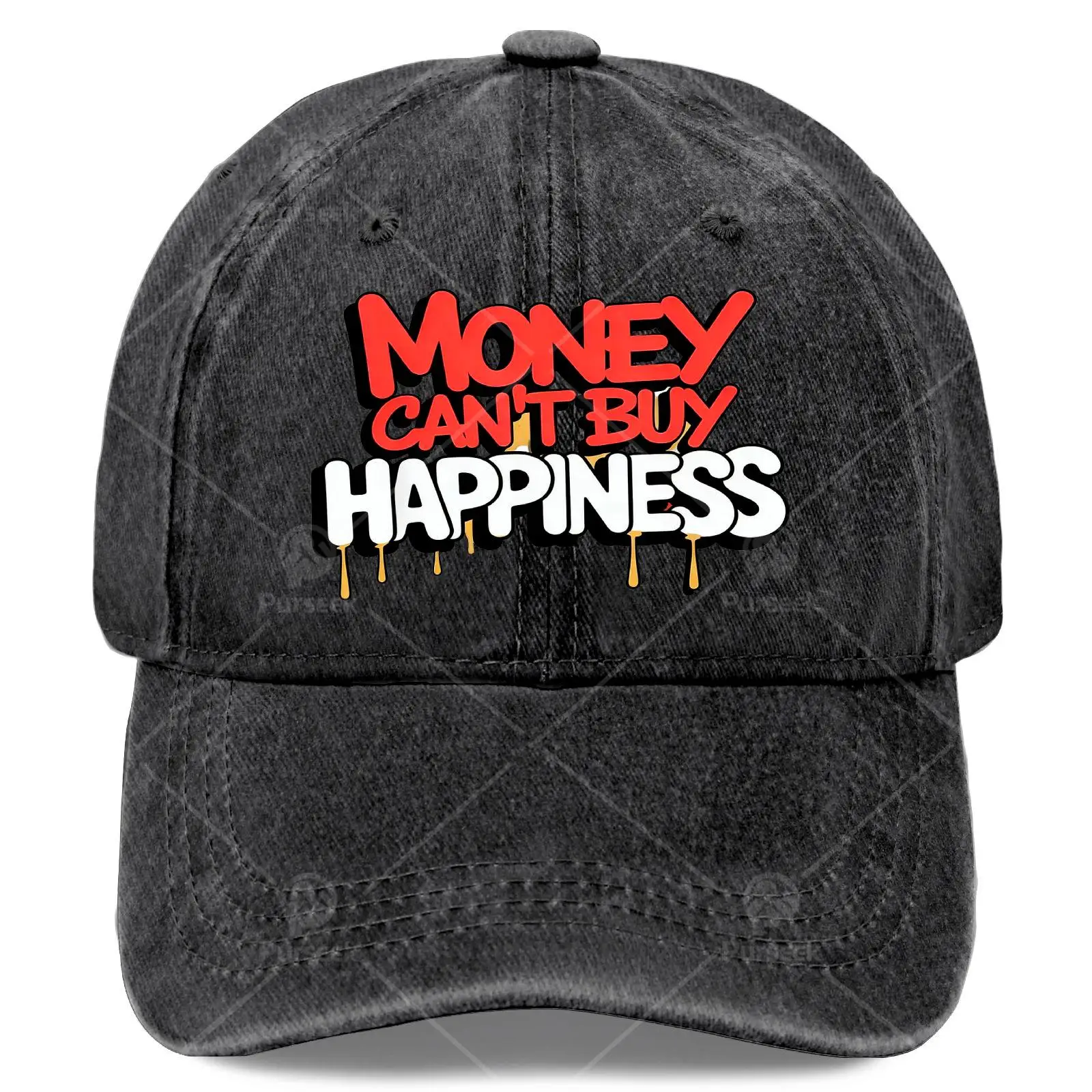 Money Cant Buy Happiness Baseball Hat Unisex Low Profile Washed Distressed Cap
