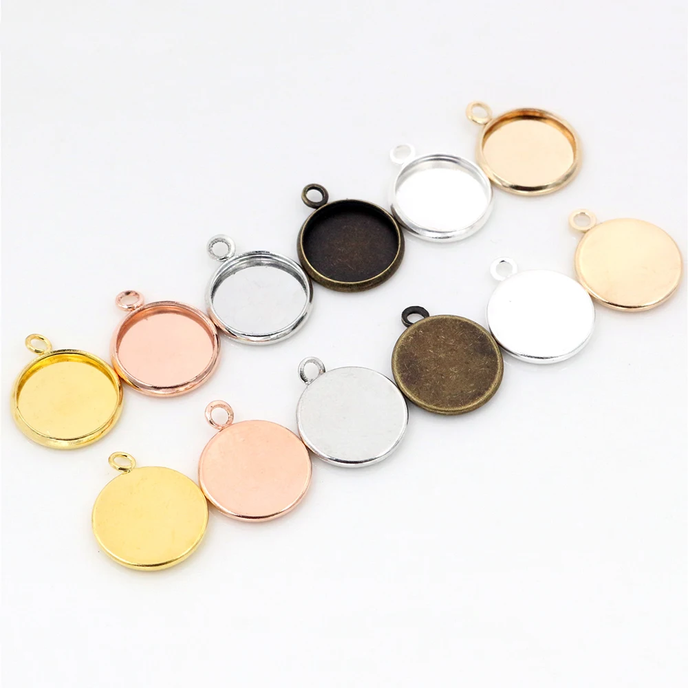 50pcs 12mm Inner Size Classic 7 Colors Plated One Sided Double Hanging Simple Style Iron Material Cameo Setting Pendant Tray