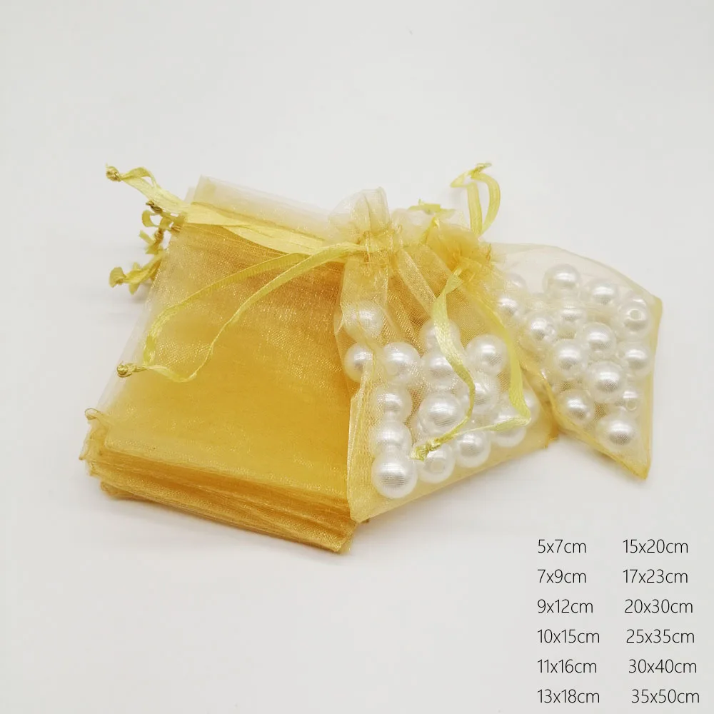 Imagem -05 - Bolsa Organizador Dourado de Organza Bolsa com Cordão para Joias Presentes para Casamento Natal Display de Joias 1000 Peças