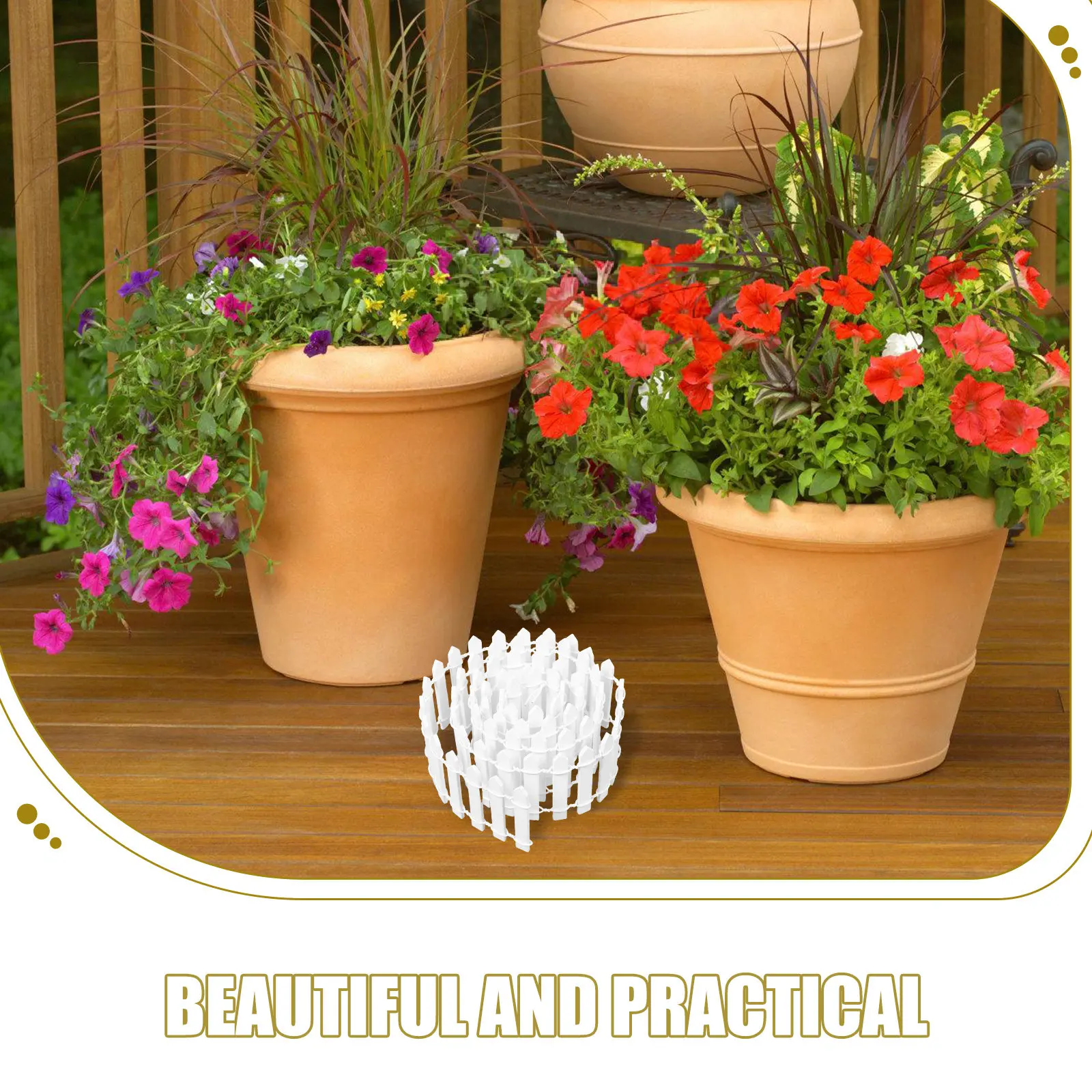 4Pcs Weather Resistant White Miniature Garden Fence Plastic Picket Border for Outdoor Indoor Decor Fairy Garden Bonsai Plant Pot