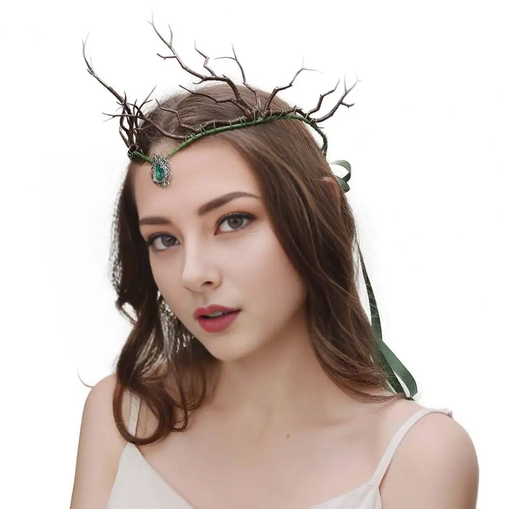 Fairy Flower Crown Coffee Branch Headpiece Woodland Floral Crown Headband for Women Girls Cosplay Halloween Wedding Photo Props