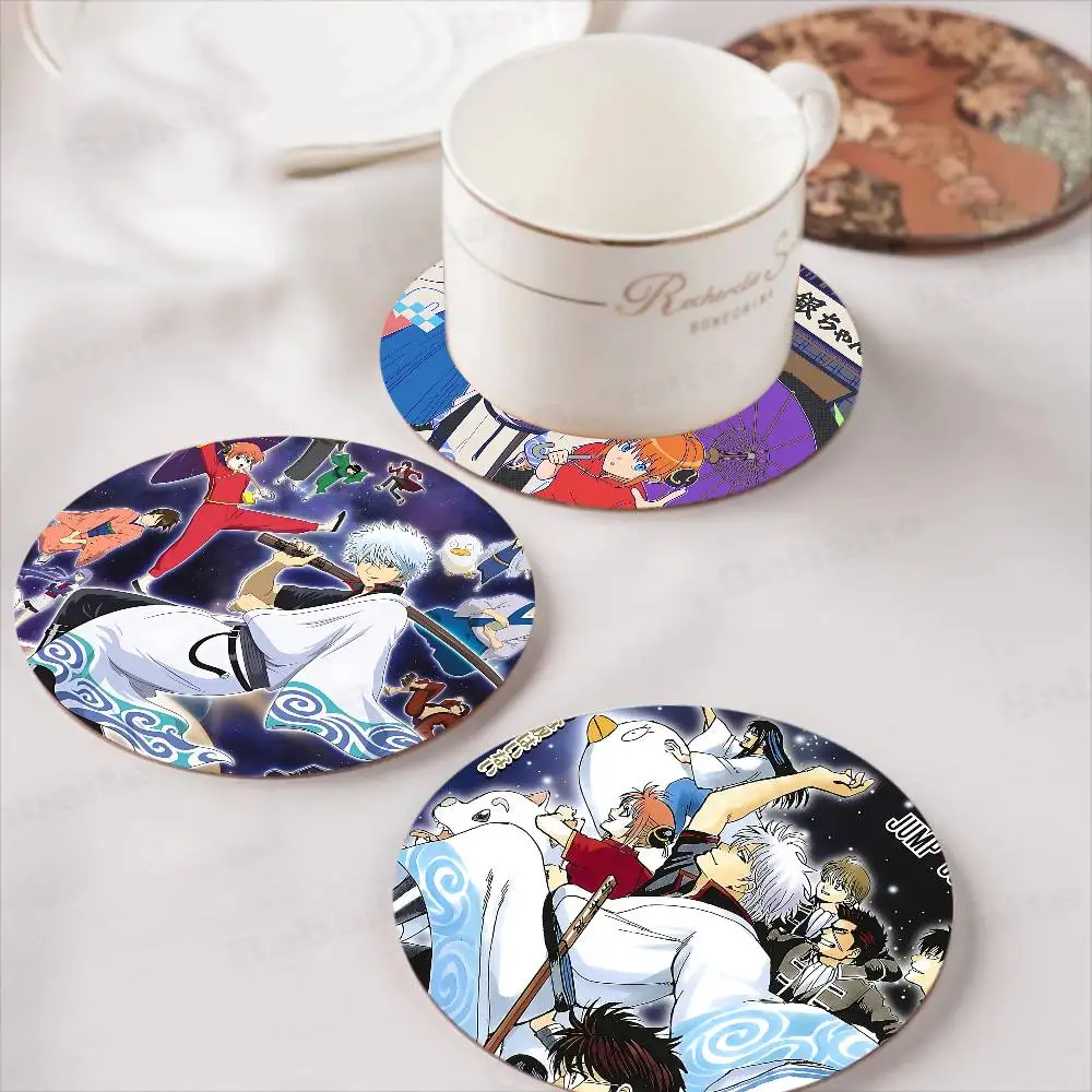 GINTAMA Funny Comedy Anime Wood Coaster Set - Heat Resistant for Tea & Coffee, Home Cafe Decor Holiday Gift