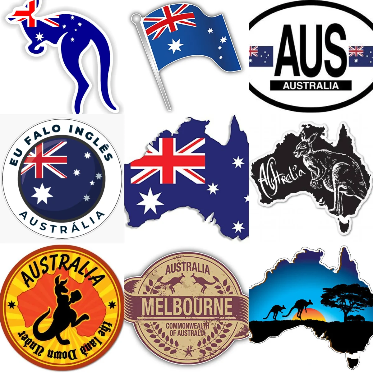 

AUS Australia Flag Map Kangaroo Emblem Creative PVC Car Stickers for Car Van Motorcycle Helmet Window Decoration Accessories