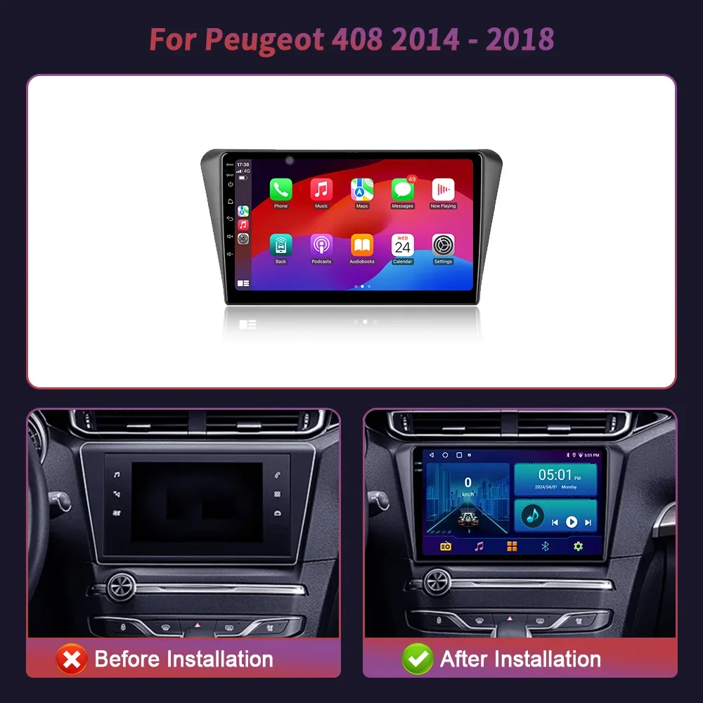 Android 14 Carplay Auto For Peugeot 408 2014 - 2018 Car Radio Multimedia Video Player Monitor Navigation GPS Autoradio Stereo BT