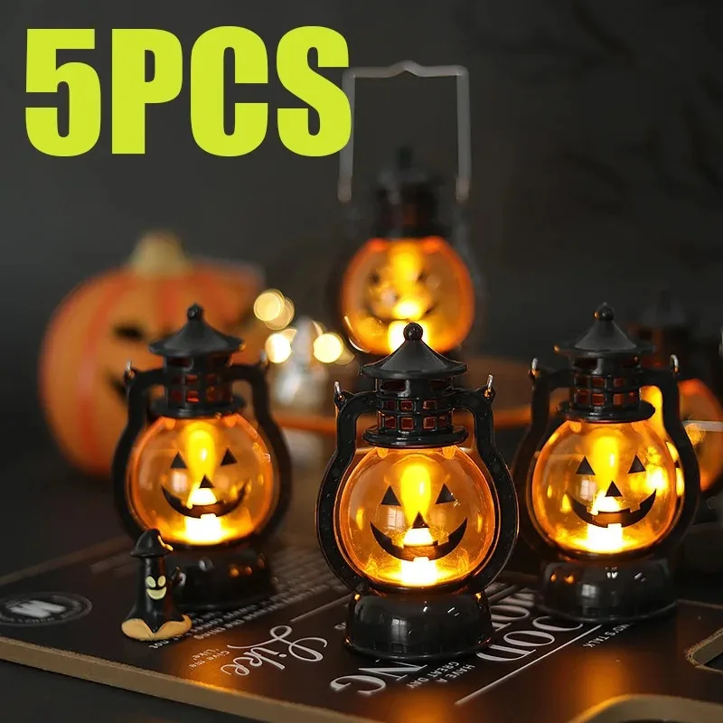 LED Halloween Pumpkin Lamp Portable Lamp Candle Vintage Small Oil Halloween Party Home Decoration Horror Props