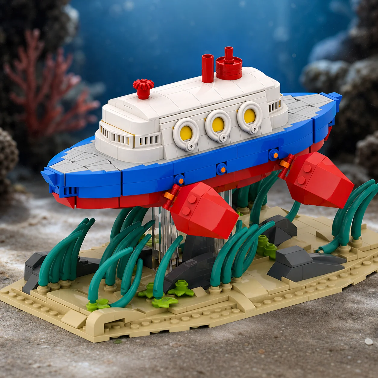 

MOC Ocean Adventure Submarine Building Blocks Deep Sea Vessel Ship Bricks Model DIY Construction Toy for Gift Desktop Decoration