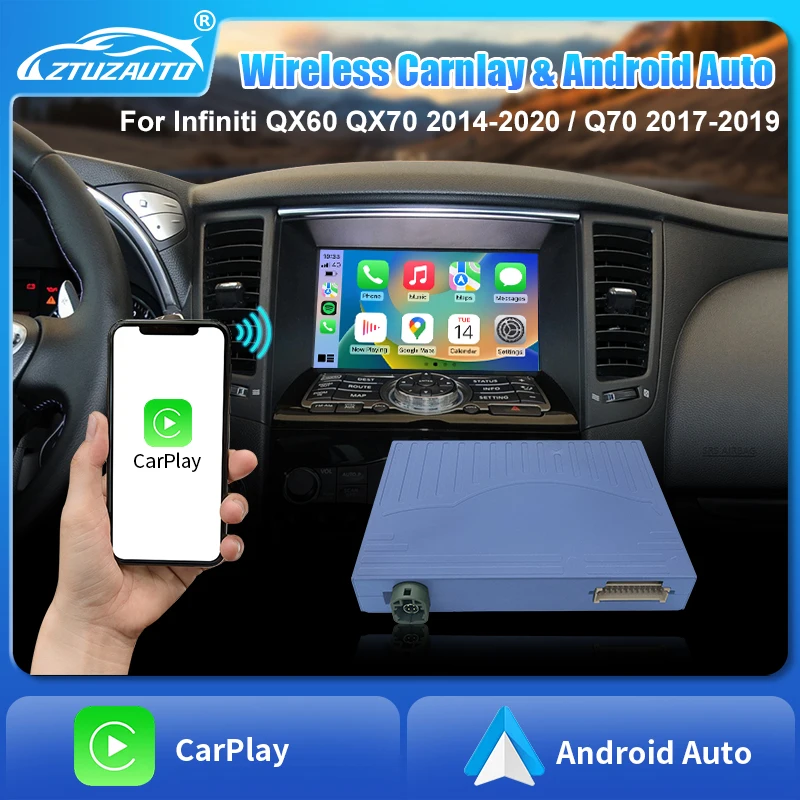 Wireless CarPlay Android Auto for Infiniti QX60 QX70 Q70 Mirror Aftermarket CameraCarPlay Upgrade Retrofit Multimedia Navigation