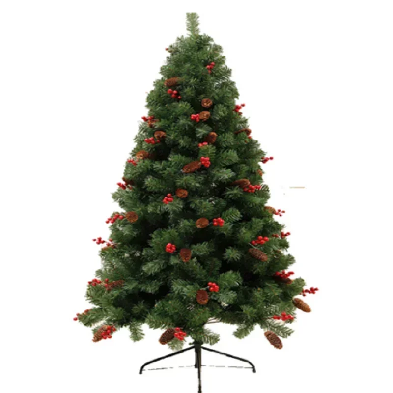 Artificial Pvc Christmas Tree Foldable Metal Base Mixed Pine Cones And Red Fruit Christmas Tree Holiday Decorations 1.2m-3m