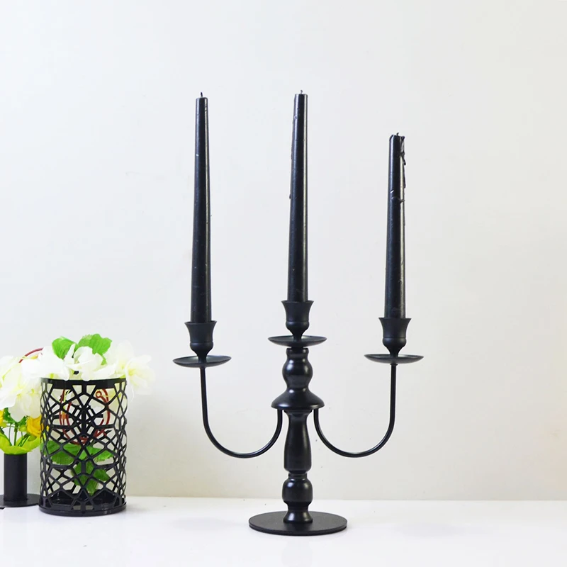 PEANDIM European Black Candlestick Wedding Party Metal Candle Holders 3 & 5 Head Romantic Candlelight Dinner Candle Stand Decor