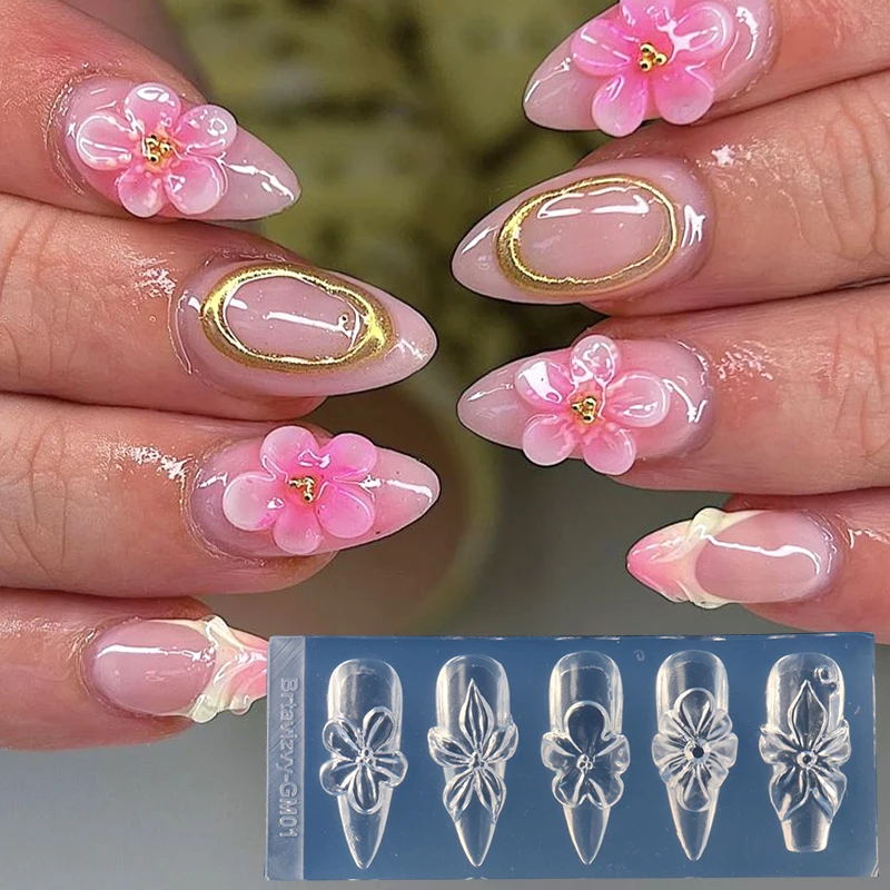 Molde de silicona 3D de flores para uñas, lirio e hibisco, plantilla de tallado de pétalos, esténciles para gel polish, decoración de primavera/verano 4