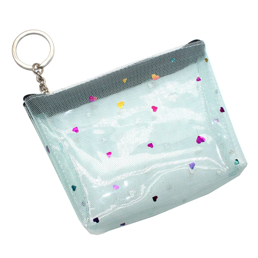 

Heart Pattern PVC Coin Purse Light Blue Fashion Translucent Zipper Change Bag Small Wallet for Girls Women Casual Daily Use