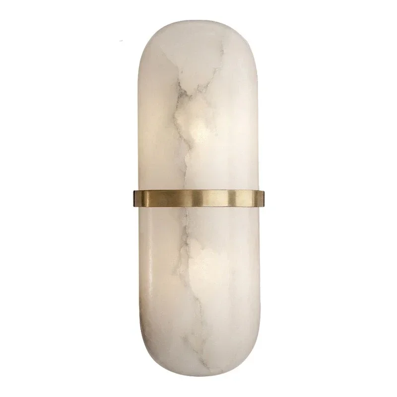 Imagem -05 - Mármore Natural Led Brass Wall Lights Quarto e Salão Sconce Corredor e Escadas Lâmpada Cobre Ouro Pedra Transporte da Gota 110240v