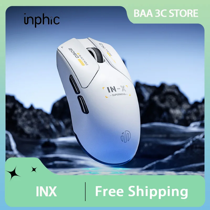 

Беспроводная мышь Inphic INX, двойной режим PAW3395, 8K, легкая эргономичная игровая мышь в стиле Mecha для киберспорта, офисные аксессуары для ПК
