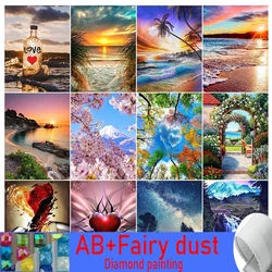 Landscape 5D 120 Colors AB Fairy Dust Diamond Painting Coast Beach Sunset Mosaic Kits Full Square Round  Embroidery DIY Gift