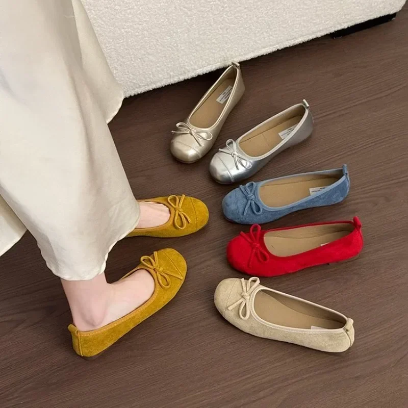 Ballerinas mit runder Spitze für Damen, weiche Slip-On-Freizeitschuhe zum Gehen