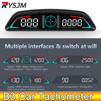 B3 Tachometer Speedometer Fuel Consumption Volt Meter Water Temp Gauge with Alarm Head Up Display Car OBD2 HUD Auto Voltage