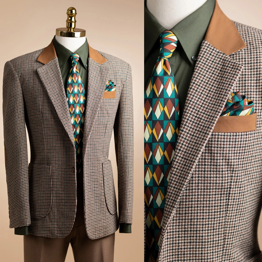 

Мужское пальто-блейзер в британском стиле «гусиная лапка» для свадьбы, однобортное, с лацканами, для жениха, деловое, на заказ, только пальто