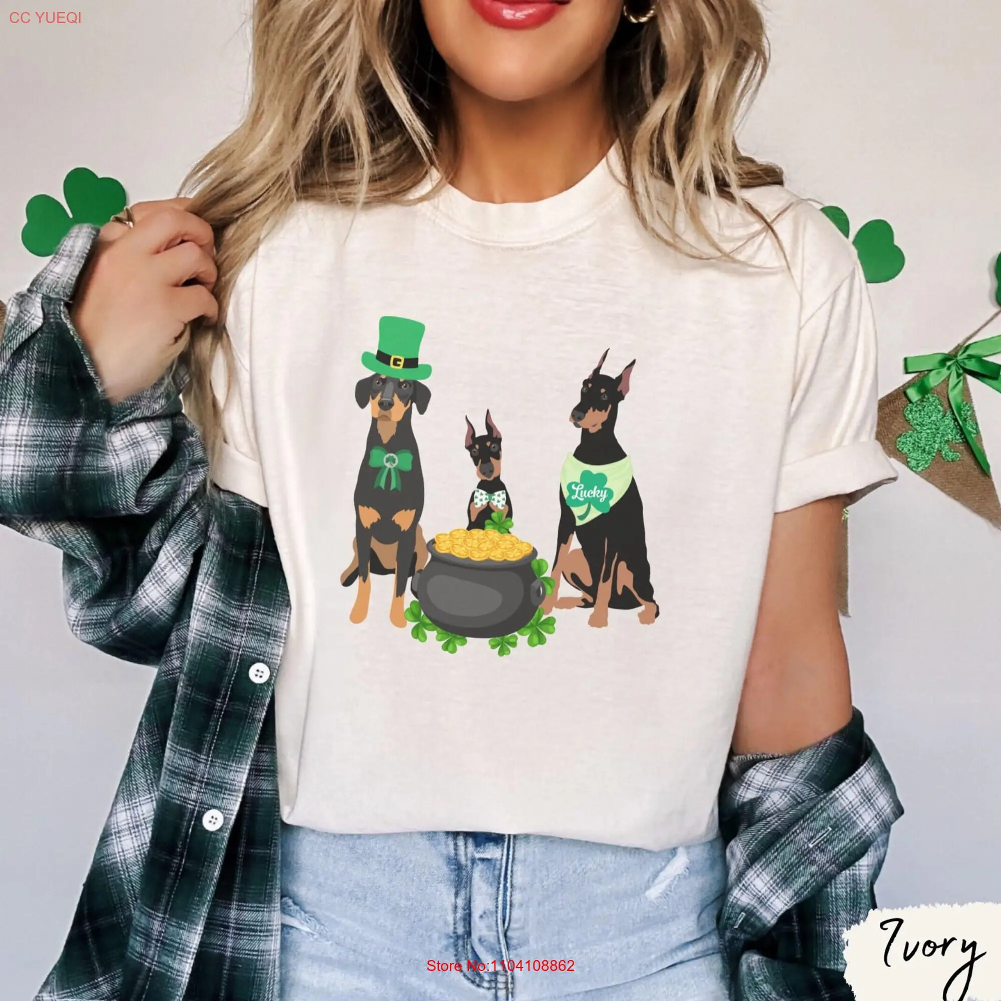 Doberman St Patricks Day shirt T Dobie mom Patty s Dog long or short sleeves