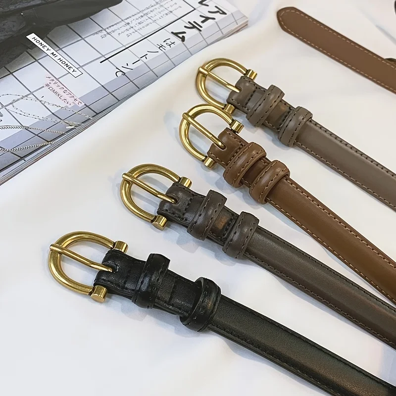 Retro Semicircle Buckle Belt Women's Stylish PU Leather Thin Waistband Pressure Line Edge Decoration Pants Versatile Waist Band