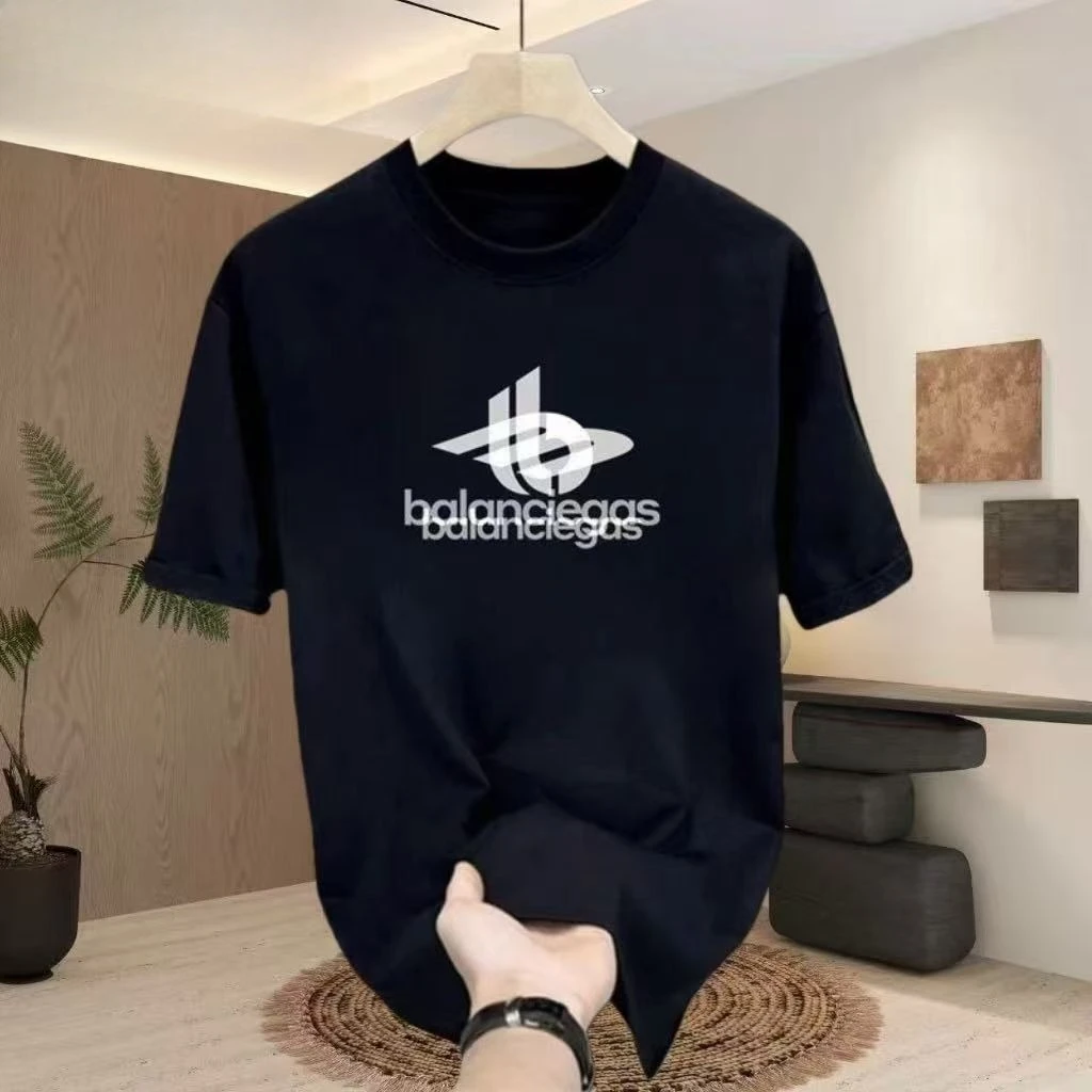 2026 Trendy Printed Loose Cotton Men's T-shirt Handsome Round Neck Versatile High Street Summer Neutral