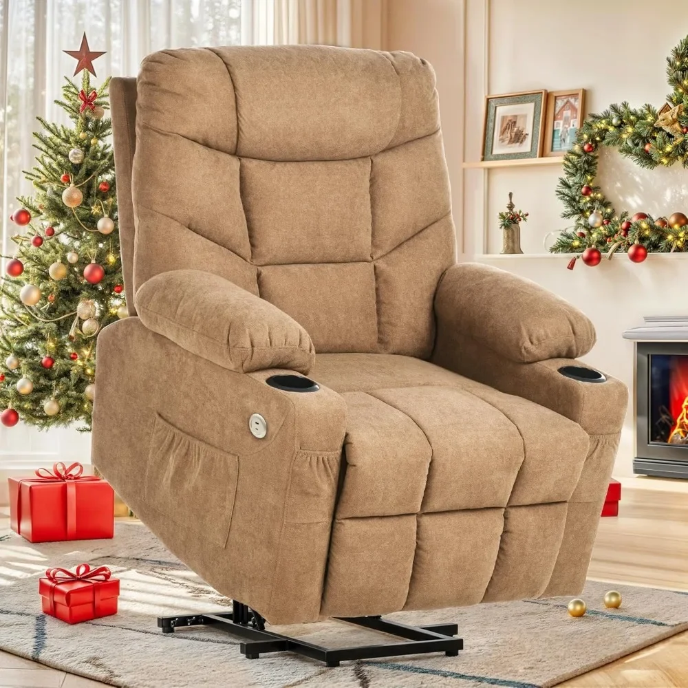 Electric Power Lift Recliner Chair for Elderly, Fabric Recliner Chair with Massage and Heat, USB Ports, Christmas Gift