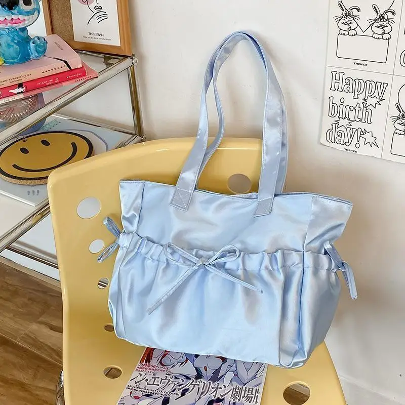Women'S Backpack Travel Bag Pleated Bow Pearlized Shoulder Tote Bag For Women Casual Fashion Sweet Fresh Large Capacity Style