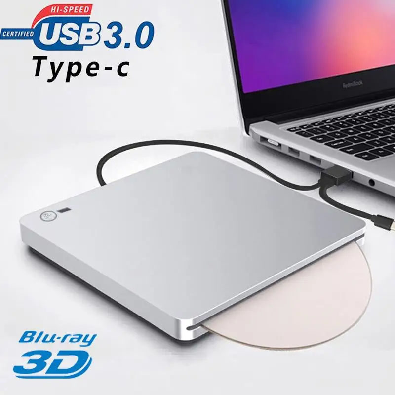 

New External Blu-ray Drive USB3.0&Type C BD-RDL DVD-RW CD Writer Blu-ray Combo Recorder Play 3D Videos One Touch Pop up for