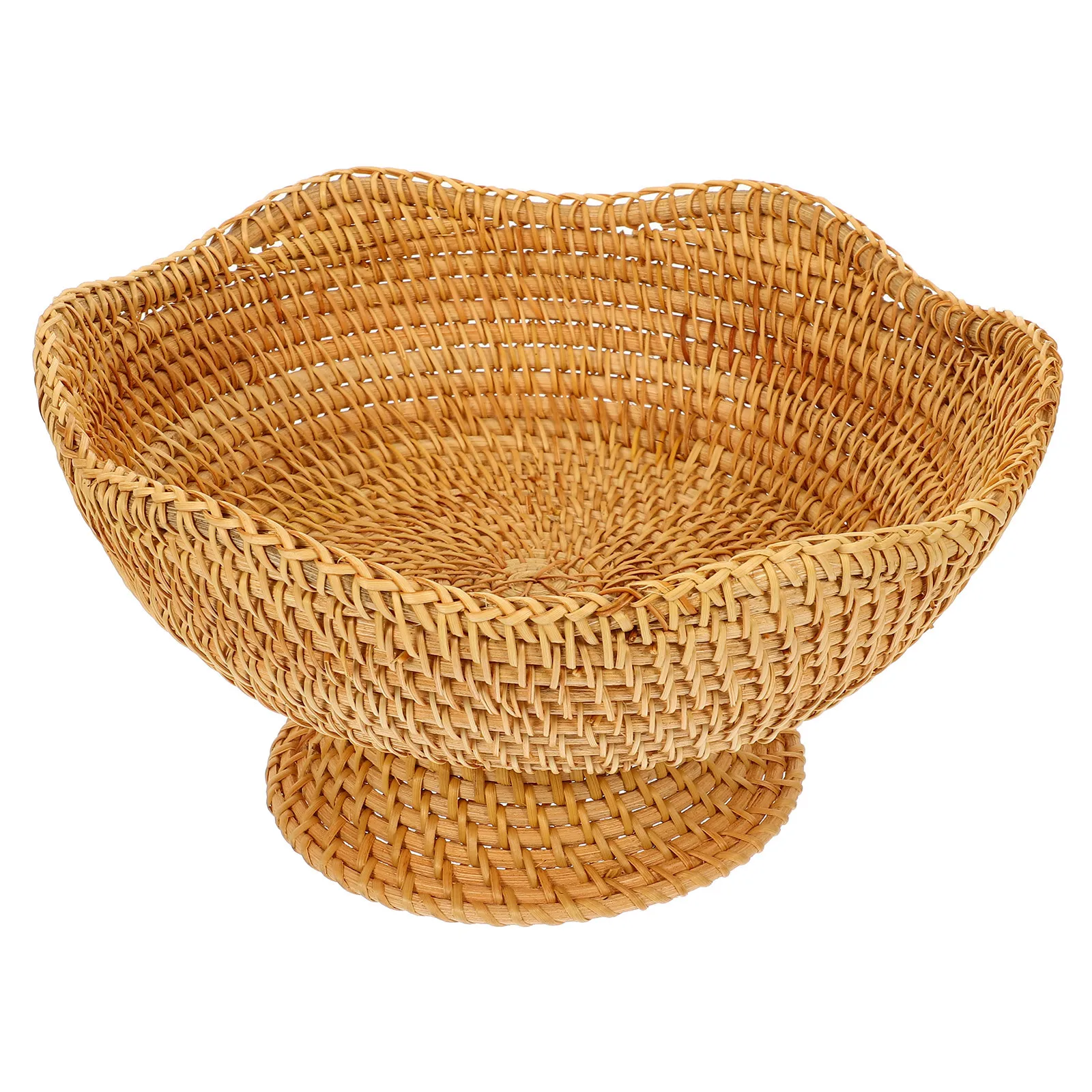 

Woven Fruit Basket Natural Rattan Round Snack Storage Tray Bread Chips Holder Kitchen Home Organizer Sundries Basket Key