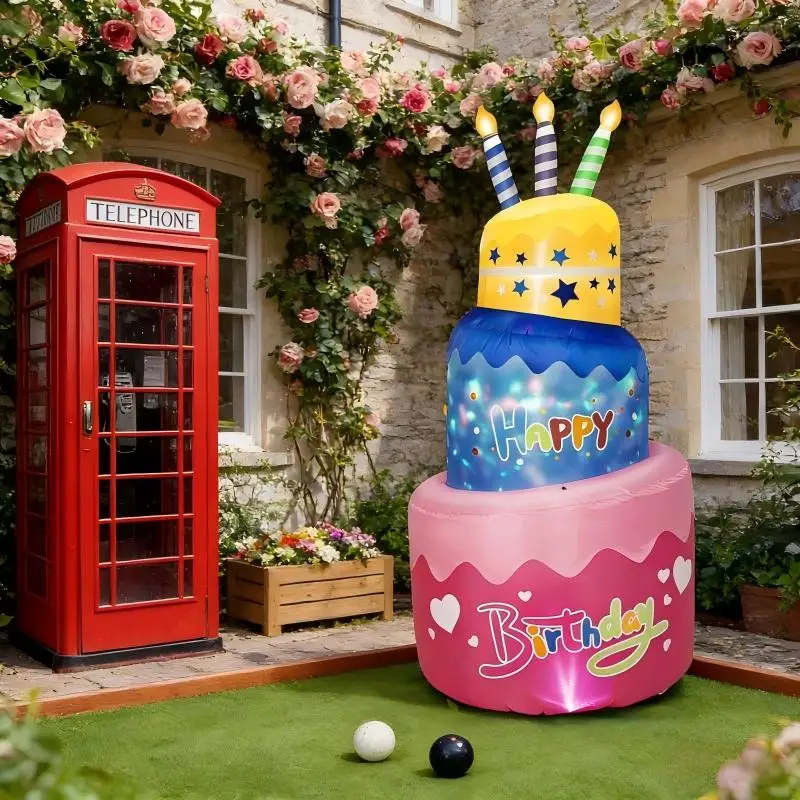 

1.8M/6FT Happy Birthday Inflatable Cake with Candles Birthday Party Inflatable Toys Outdoor Indoor Home Celebration Yard Decor