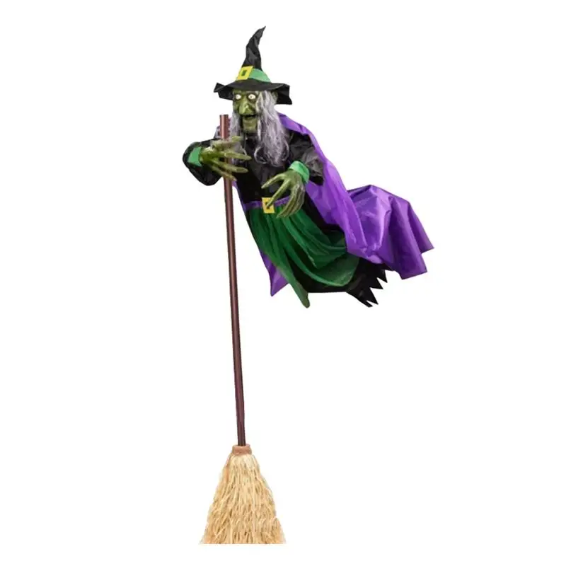 Floating Witch Spooky Realistic Halloween Witch Decor Large Halloween Decorations Animatronics 6ft Scary Props for Front Porch