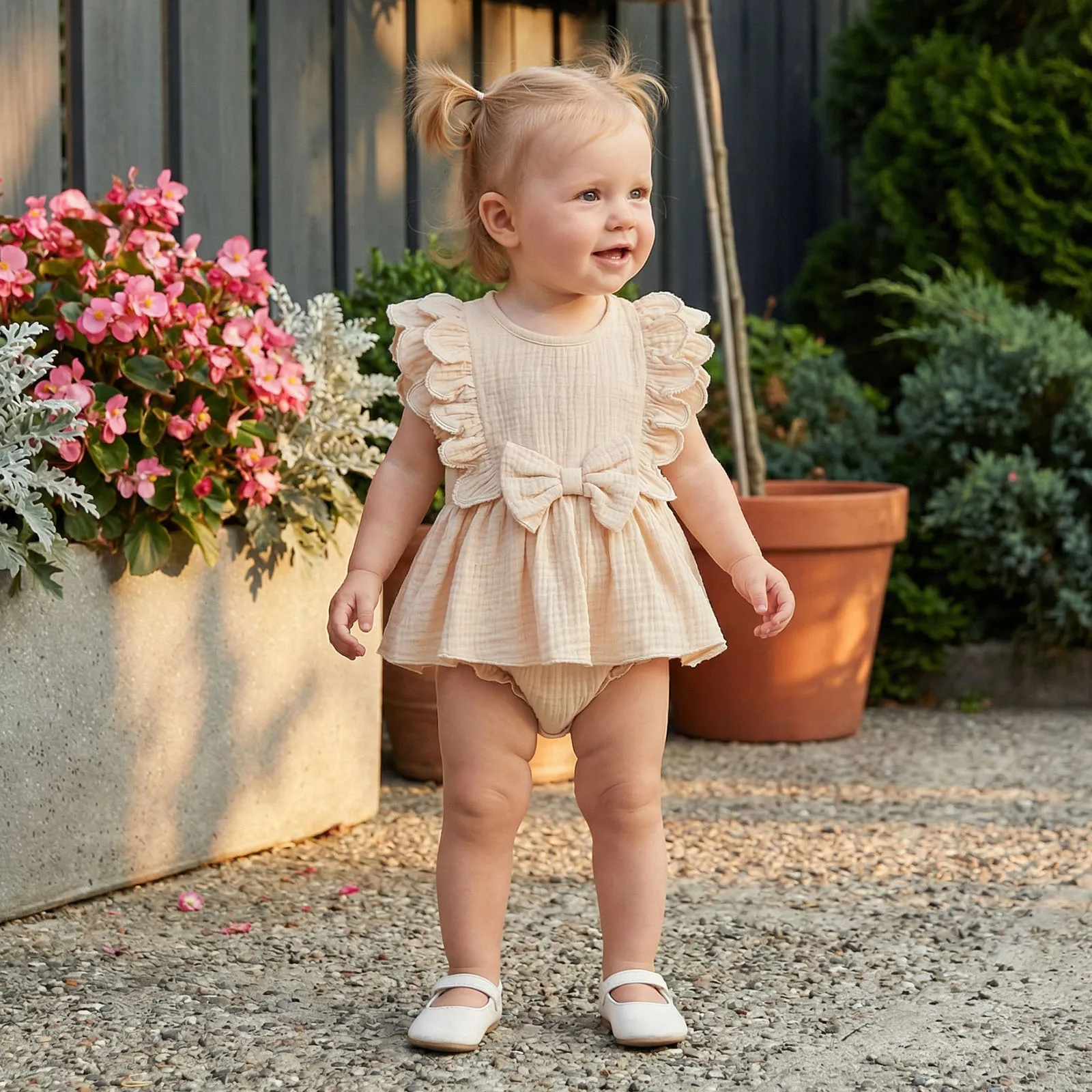 Summer Newborn Baby Girls Clothing Sets Solid Ruffles Short Sleeve Bowknot Tanks Tops+Elastic Waist Shorts Casual Outfits