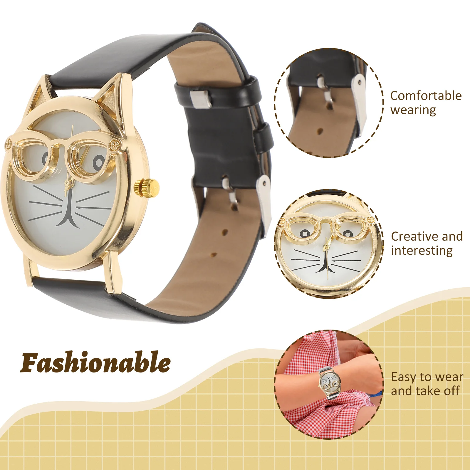 1Pcs Cat Pattern Quartz Kids Watch Durable PU Strap Sports Wristwatch Boys Girls Casual Fashion Wristband Cat Pattern Watch