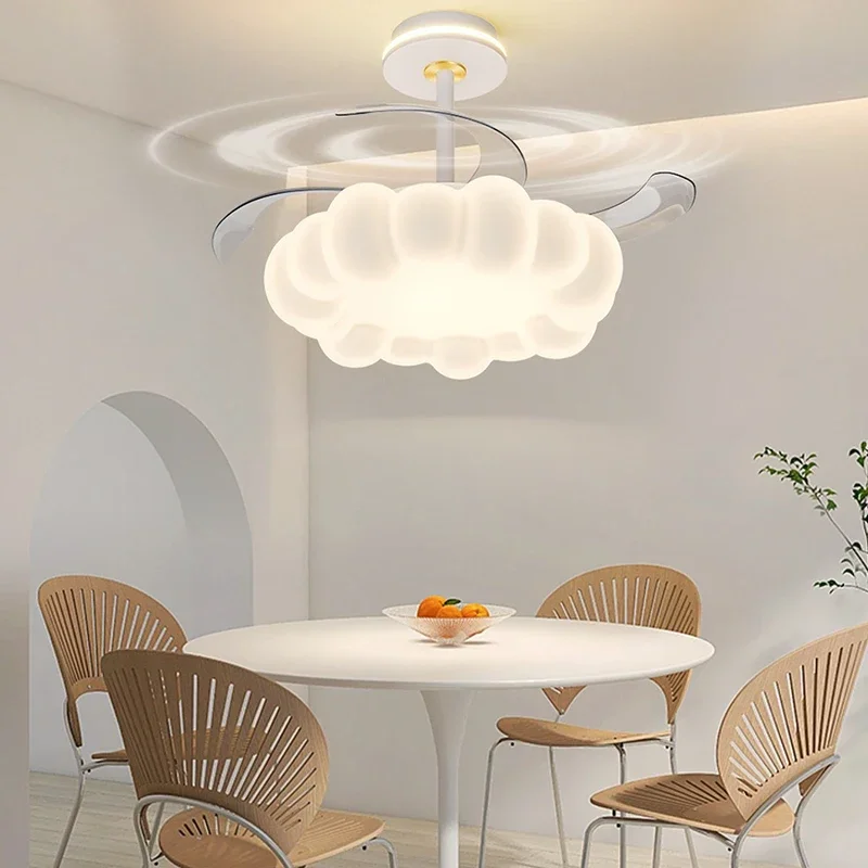 Ceiling fan light With Remote Control Modern Cloud Led Ceiling Fan Lamp For Living Room Bedroom Home Decor dining table