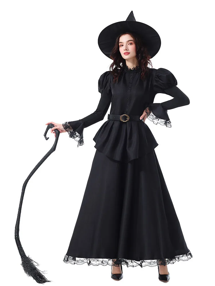 Kostium na festiwal duchów Bla Witch Long Dr Lace, przebranie cosplay, występ magiczny, kostium sceniczny, poliester, jesień 2025