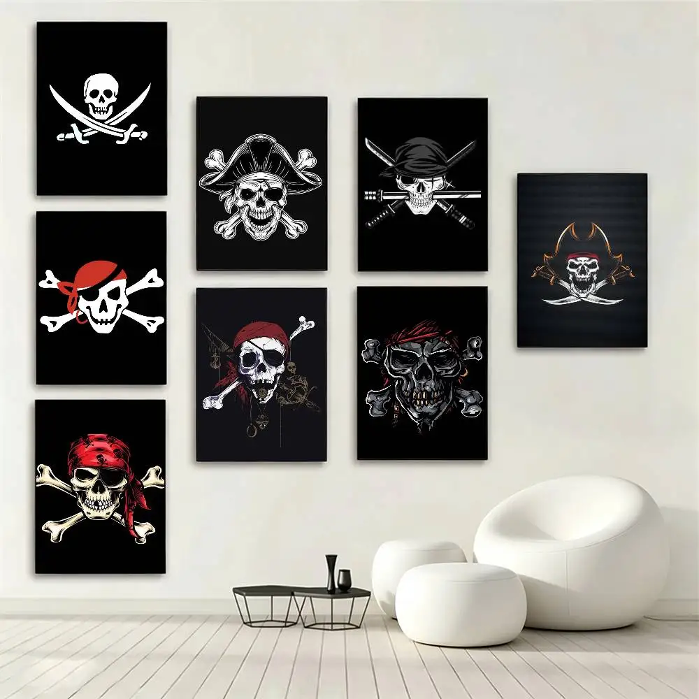 Skull Crossbones Pirate Jolly Roger Poster High Quality Dorm Living Room Aesthetic Wall Decoration Painting Stickers Gift
