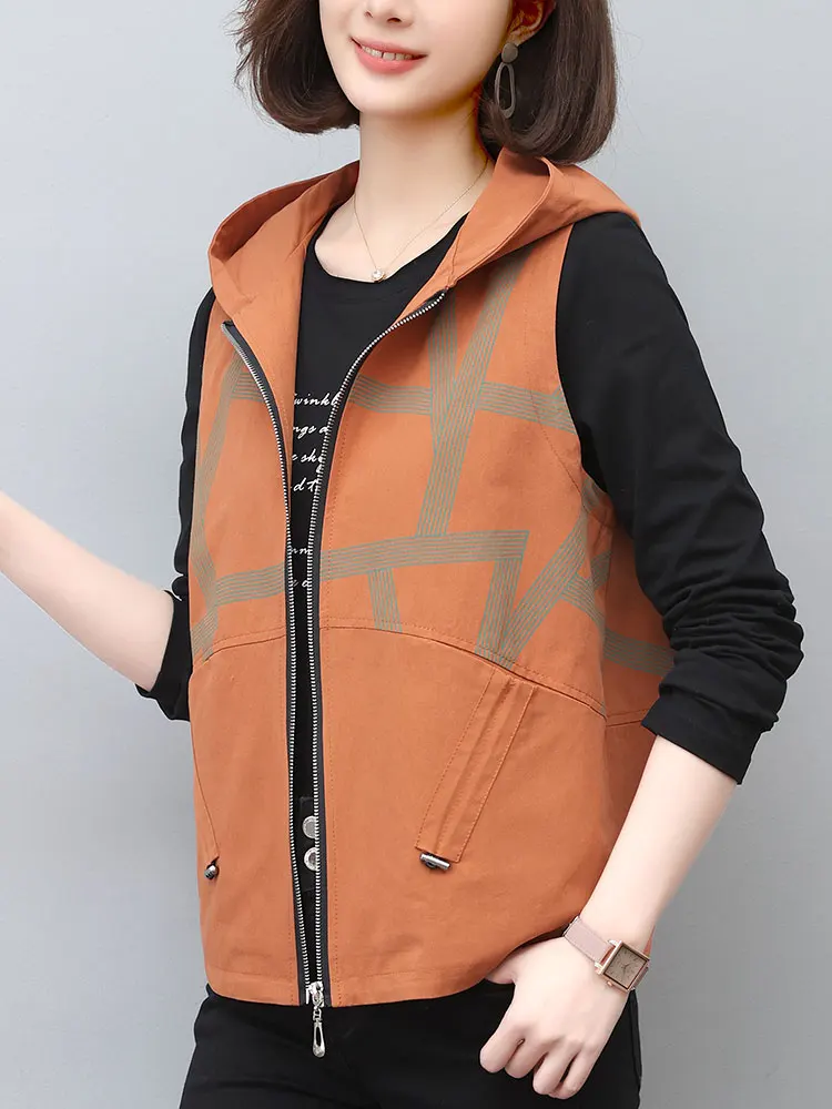 

Повседневный женский жилет с капюшоном для мам, весна-осень 202, новый свободный жилет для среднего возраста и ли, куртка, жилет с подкладкой