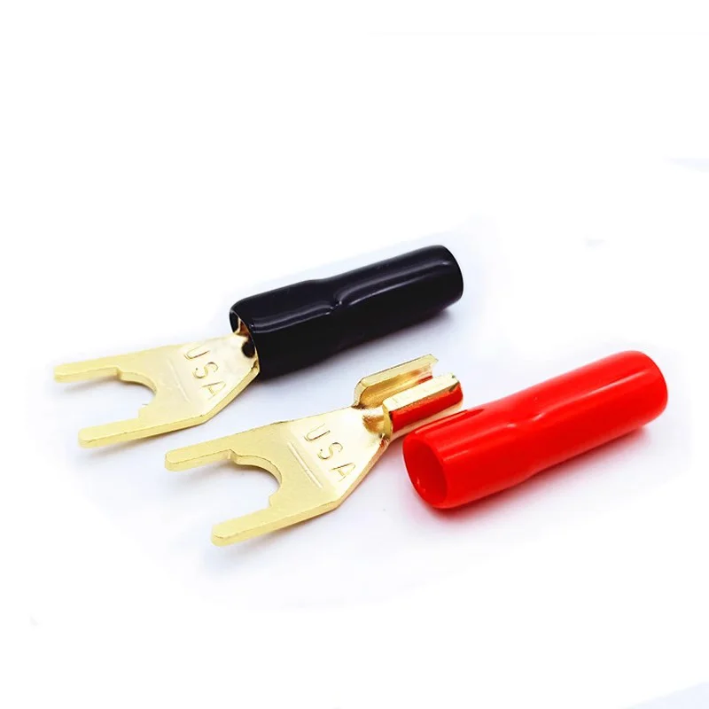 20 piezas/10 pares de conectores de banana en forma de Y y U, enchufes de horquilla dorados sin soldadura para altavoces 4