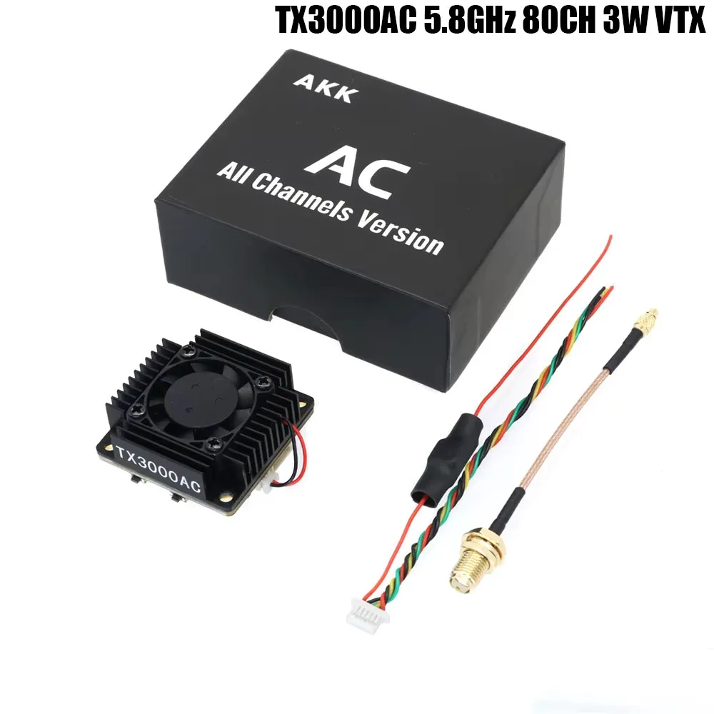 

AKK TX3000AC 5.8GHz 80CH 3W VTX Video Transmitter built-in cooling fan fpv vtx for FPV Racing Drone RC Quadcopter