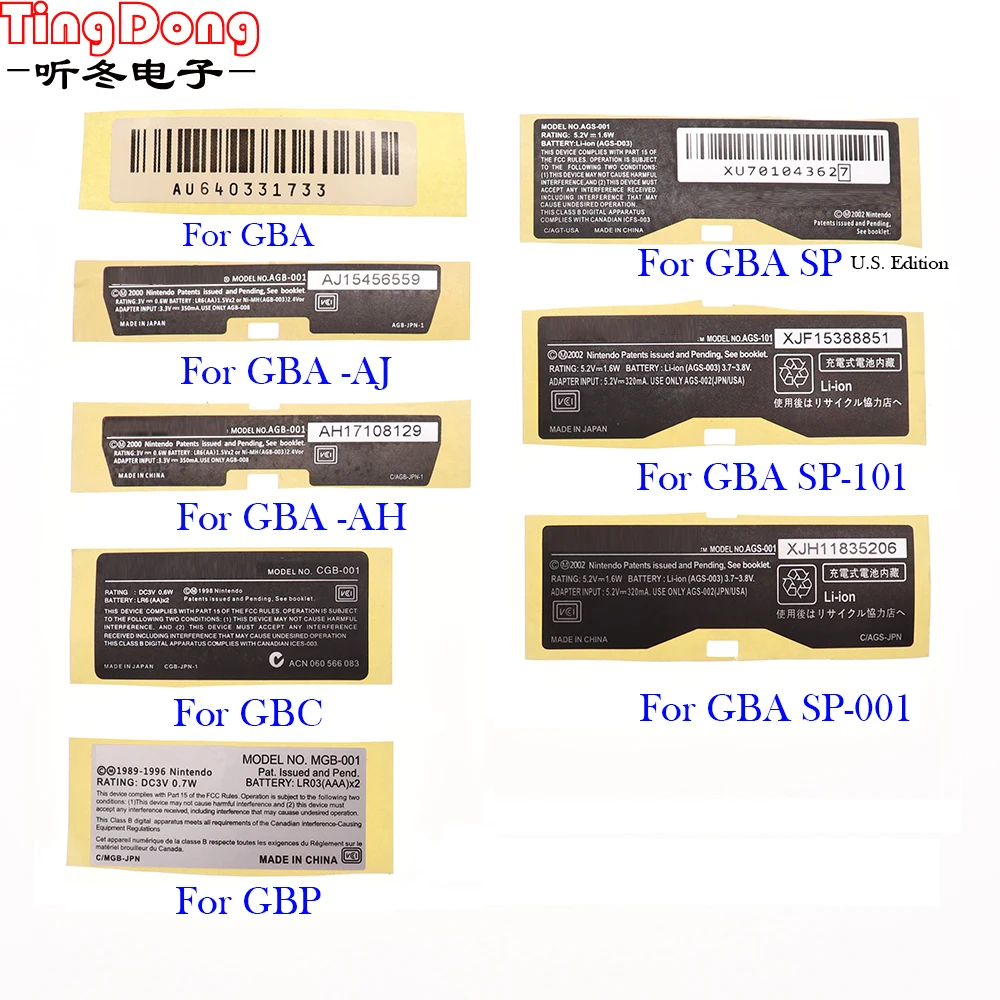 1PCS For GBA/ GBA SP/ GBC Game Console New Lables Back Stickers replacement for Gameboy Advance/ SP/ Color