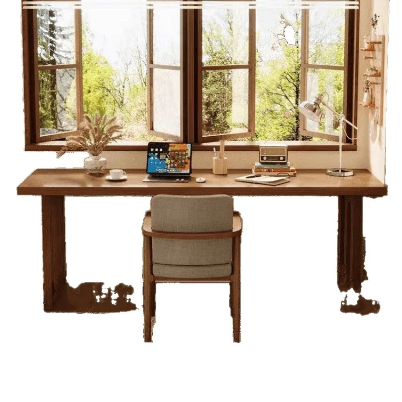 Household solid wood double desk desktop computer table bedside long study writing table bedroom desk workbench
