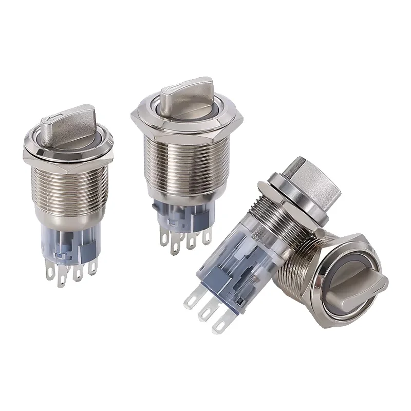 19mm Self-return Momentary Self-locking Fixation Waterproof DPDT Illuminated Metal Selector Rotary Switch 2/3 Position with LED